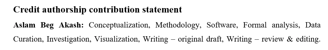 Manuscript contribution statement for Aslam Beg Akash
