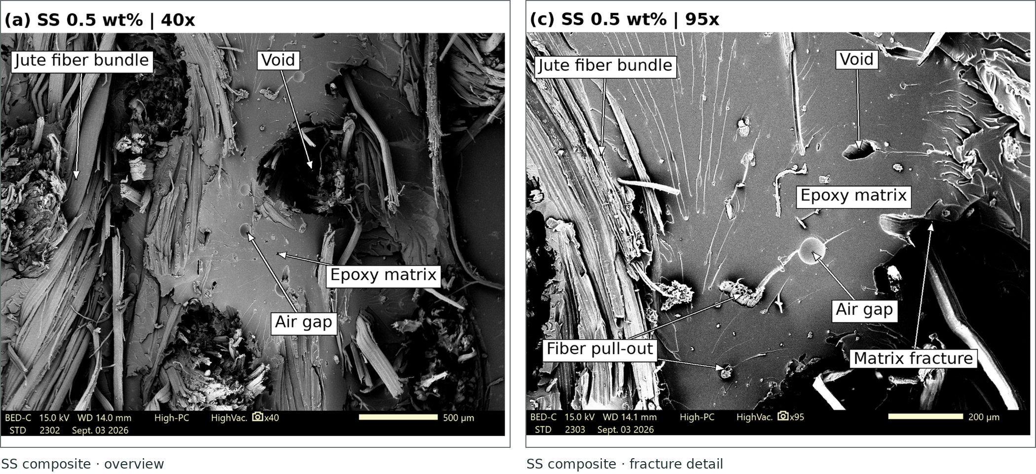 Sodium silicate composite: SEM overview and fracture detail